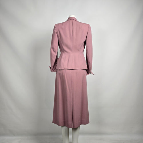 Vintage Pink Beaded Skirt Suit Set with Embellished Tailored Jacket Sz S