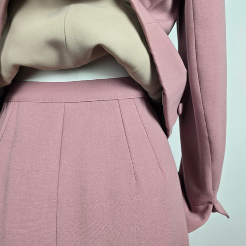 Vintage Pink Beaded Skirt Suit Set with Embellished Tailored Jacket Sz S