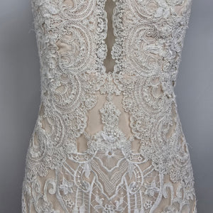 Lace Wedding Dress Nude Illusion Halter Mermaid Gown Size 10