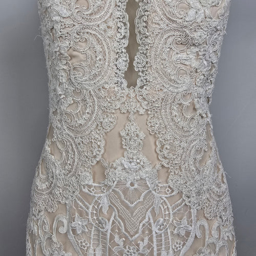 Lace Wedding Dress Nude Illusion Halter Mermaid Gown Size 10