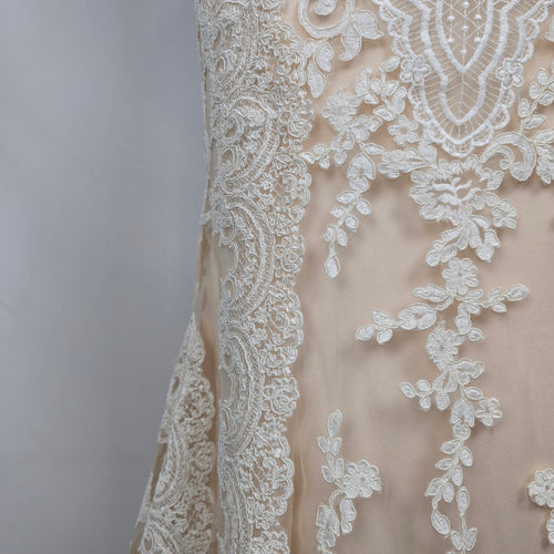 Lace Wedding Dress Nude Illusion Halter Mermaid Gown Size 10