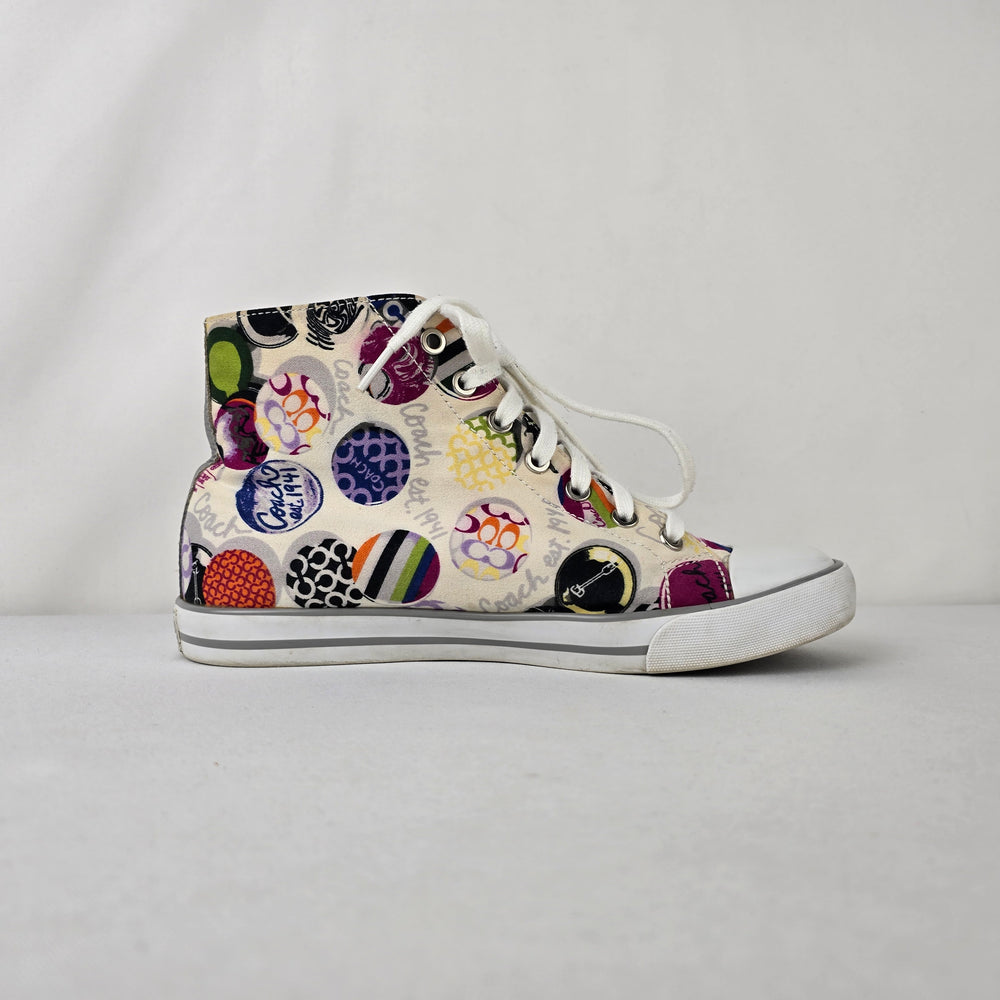 Coach Cardinal High Top Sneakers Multi Logo Print Canvas Lace Up 9