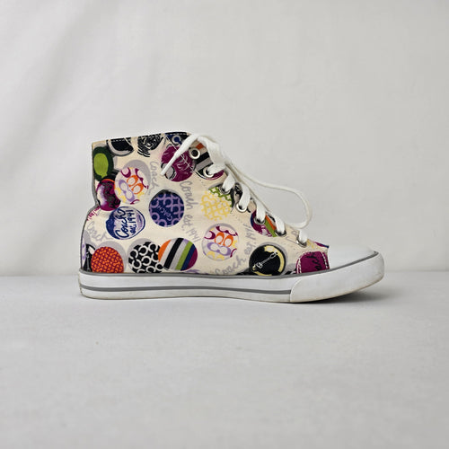 Coach Cardinal High Top Sneakers Multi Logo Print Canvas Lace Up 9