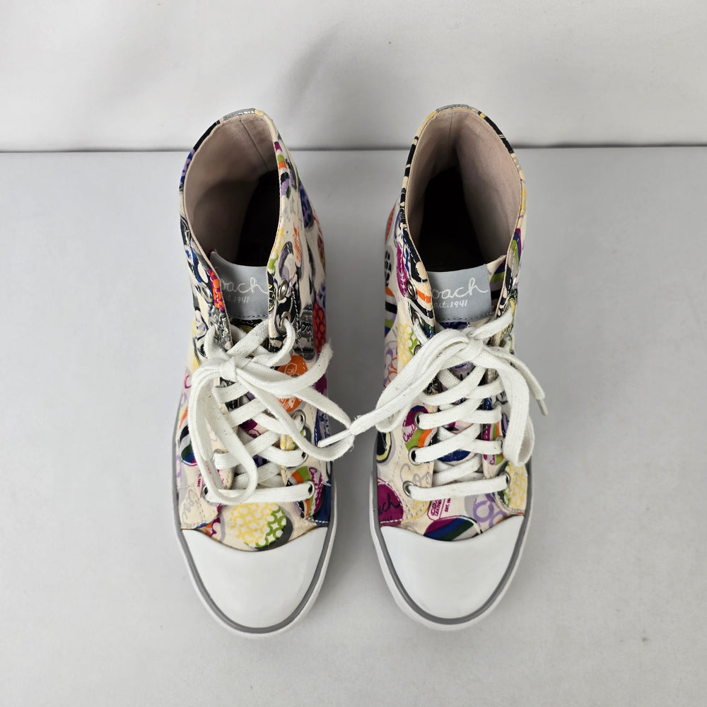 Coach Cardinal High Top Sneakers Multi Logo Print Canvas Lace Up 9