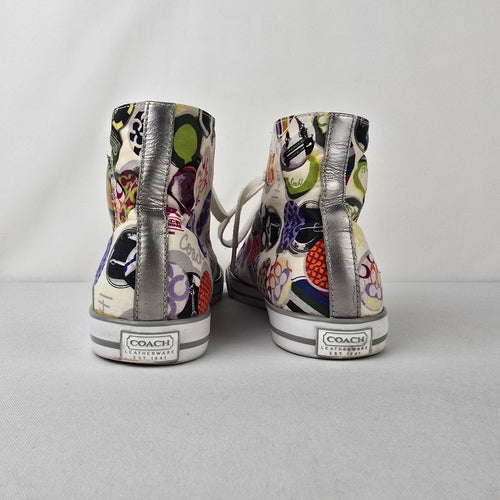 Coach Cardinal High Top Sneakers Multi Logo Print Canvas Lace Up 9