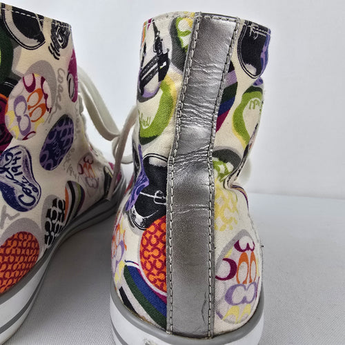 Coach Cardinal High Top Sneakers Multi Logo Print Canvas Lace Up 9