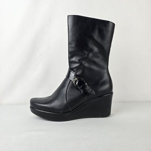 Naot Black Leather Wedge Boots Mid Calf Comfort Shoes Size 7