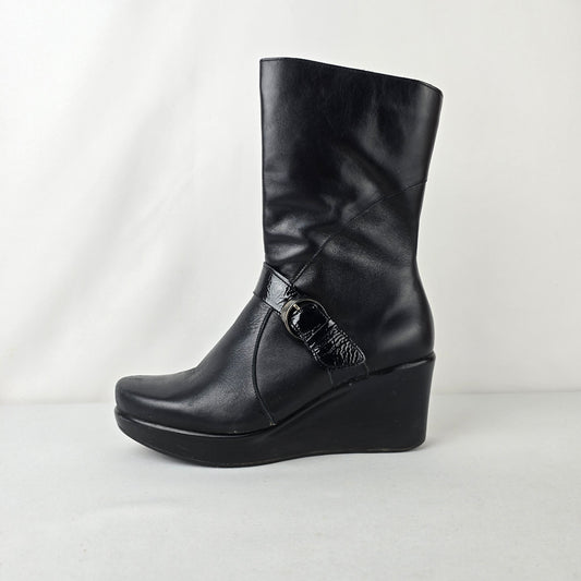 Naot Black Leather Wedge Boots Mid Calf Comfort Shoes Size 7