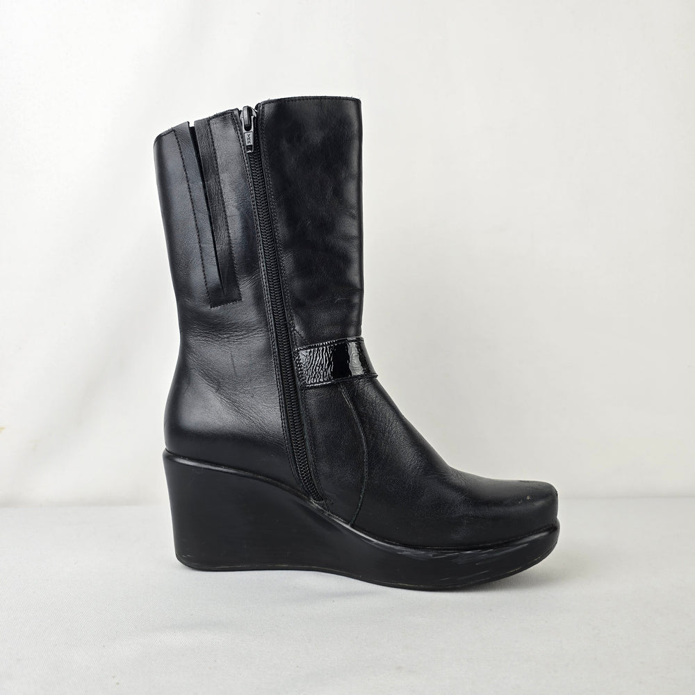 Naot Black Leather Wedge Boots Mid Calf Comfort Shoes Size 7