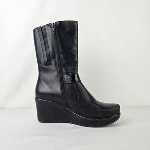 Naot Black Leather Wedge Boots Mid Calf Comfort Shoes Size 7