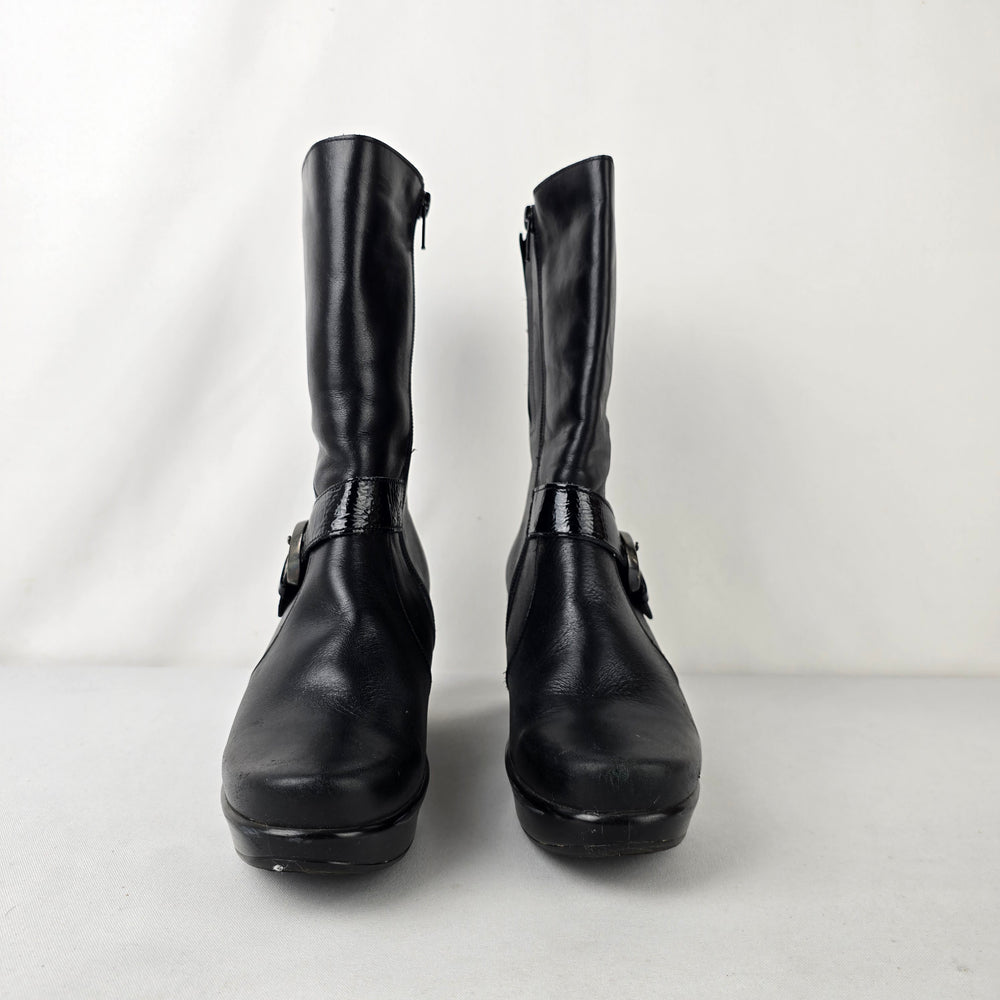 Naot Black Leather Wedge Boots Mid Calf Comfort Shoes Size 7