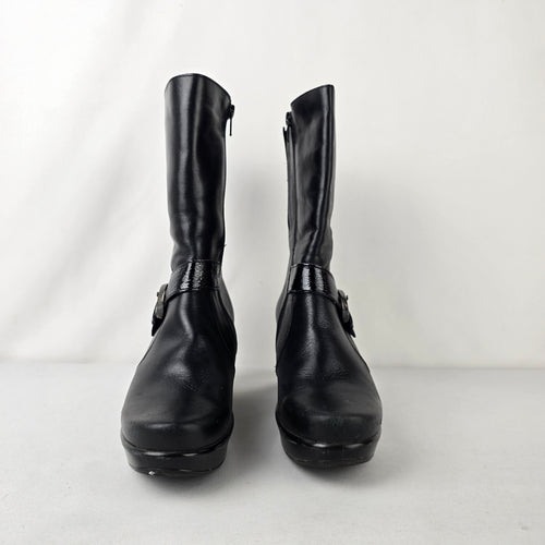 Naot Black Leather Wedge Boots Mid Calf Comfort Shoes Size 7