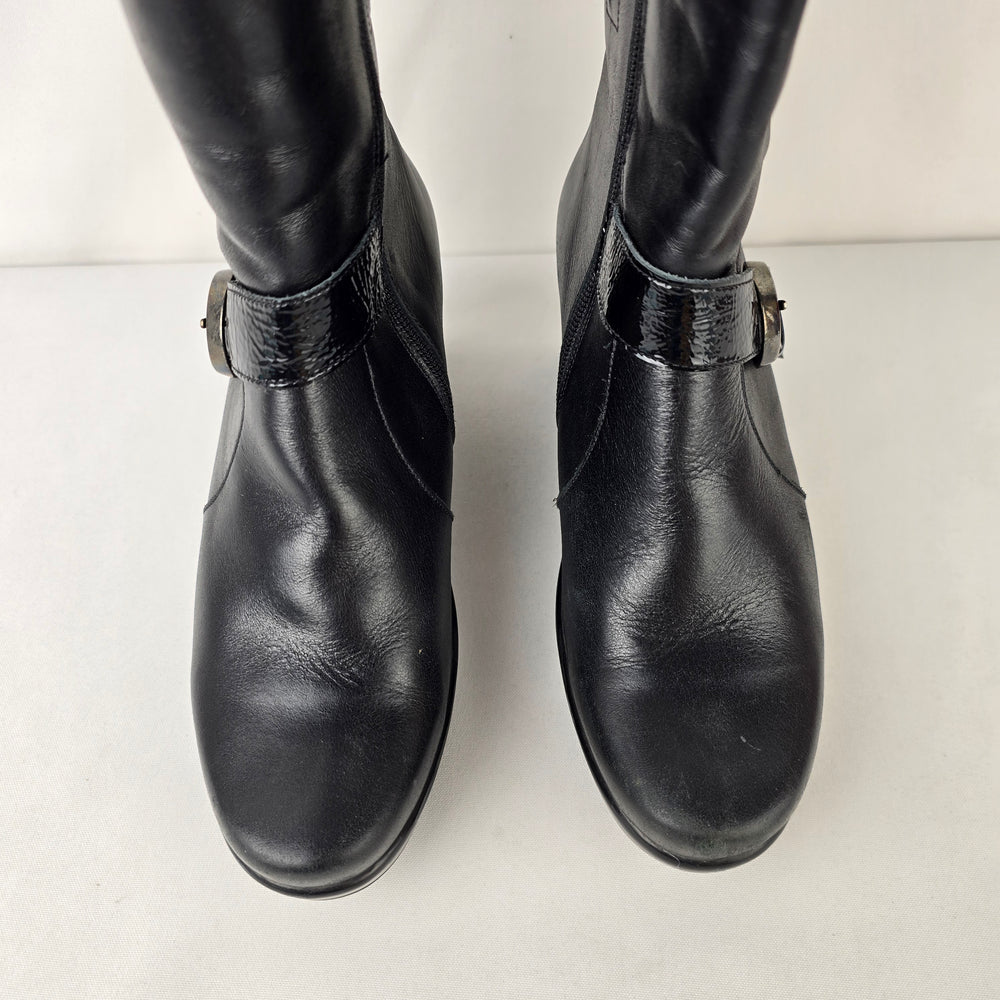 Naot Black Leather Wedge Boots Mid Calf Comfort Shoes Size 7