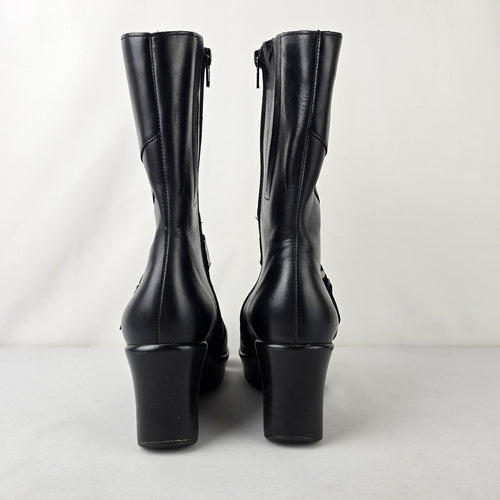 Naot Black Leather Wedge Boots Mid Calf Comfort Shoes Size 7