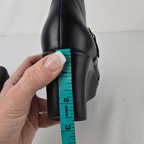 Naot Black Leather Wedge Boots Mid Calf Comfort Shoes Size 7