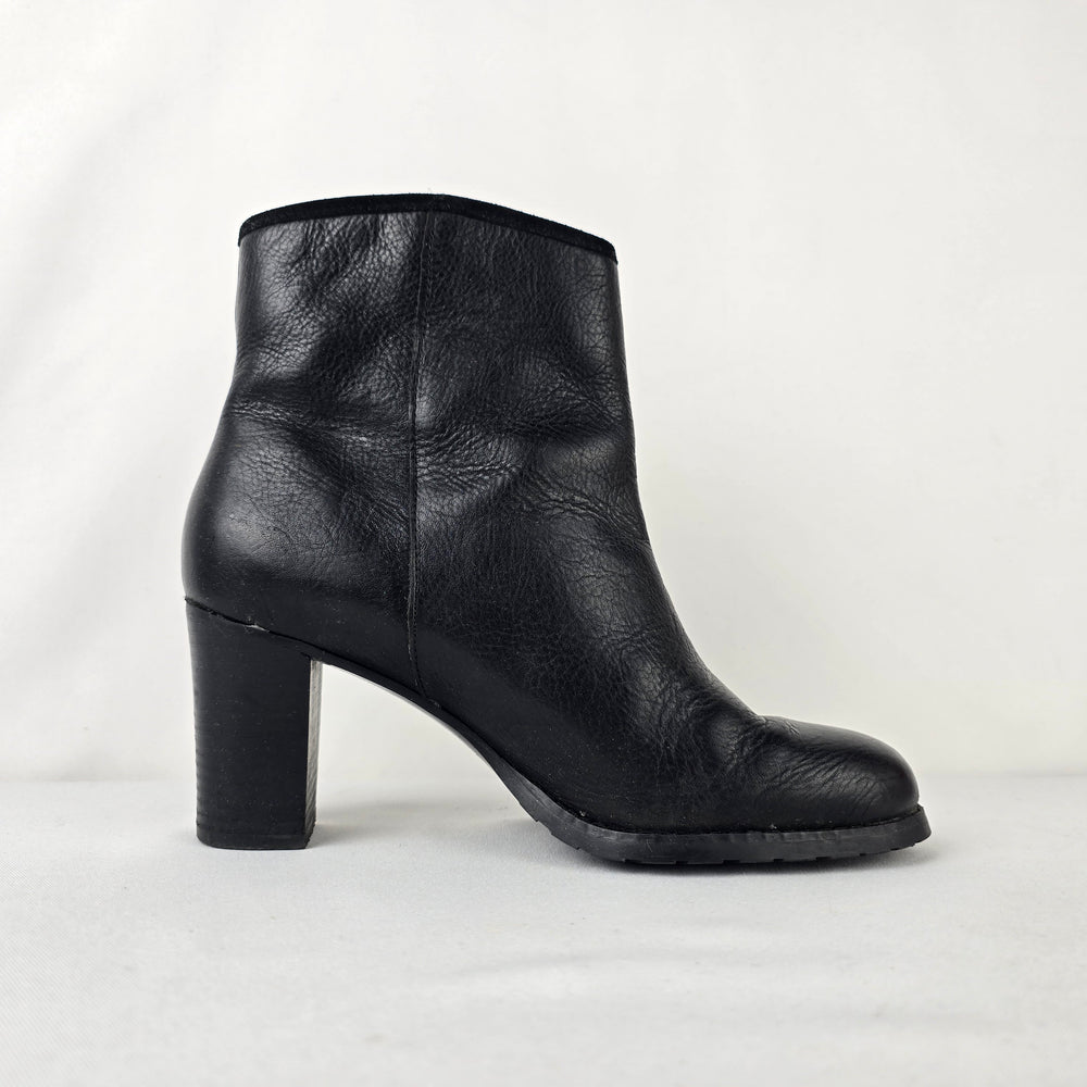Lauren Ralph Lauren Black Leather Ankle Boots Tassel Zip Block Heel Size 7.5