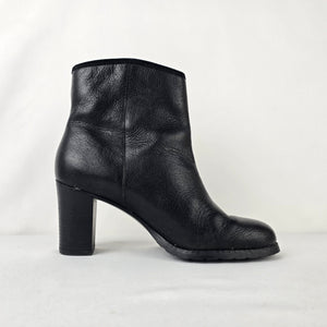 Lauren Ralph Lauren Black Leather Ankle Boots Tassel Zip Block Heel Size 7.5