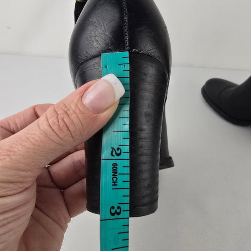Lauren Ralph Lauren Black Leather Ankle Boots Tassel Zip Block Heel Size 7.5