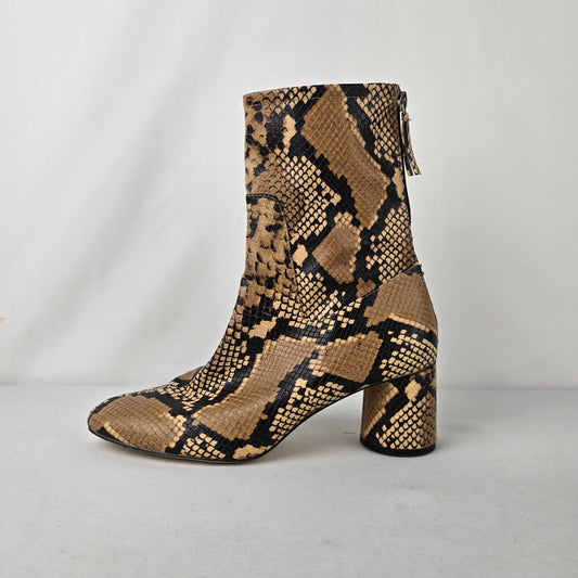 Zara Basic Snake Print Ankle Boots Block Heel Side Zip Size 7.5