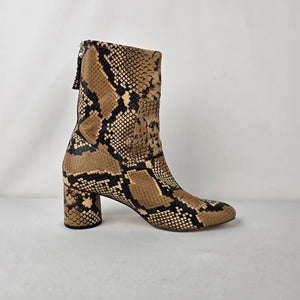 Zara Basic Snake Print Ankle Boots Block Heel Side Zip Size 7.5