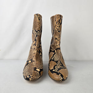 Zara Basic Snake Print Ankle Boots Block Heel Side Zip Size 7.5