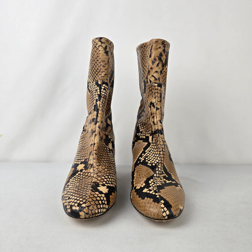 Zara Basic Snake Print Ankle Boots Block Heel Side Zip Size 7.5