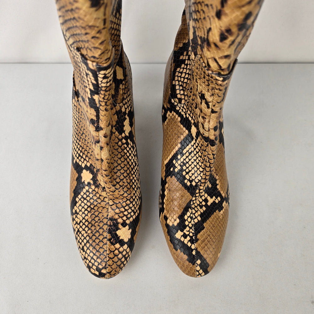 Zara Basic Snake Print Ankle Boots Block Heel Side Zip Size 7.5