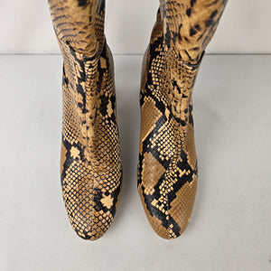 Zara Basic Snake Print Ankle Boots Block Heel Side Zip Size 7.5