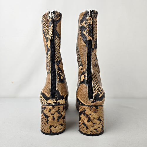 Zara Basic Snake Print Ankle Boots Block Heel Side Zip Size 7.5