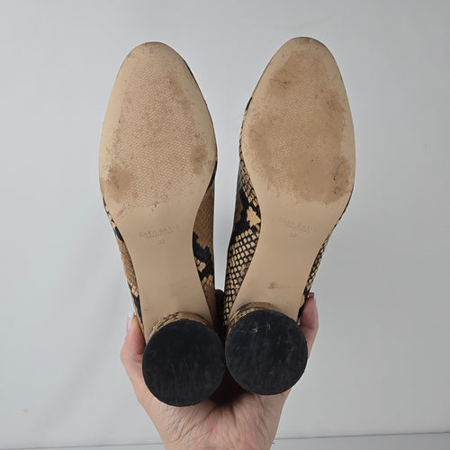 Zara Basic Snake Print Ankle Boots Block Heel Side Zip Size 7.5