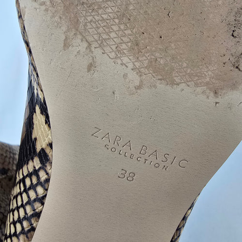 Zara Basic Snake Print Ankle Boots Block Heel Side Zip Size 7.5