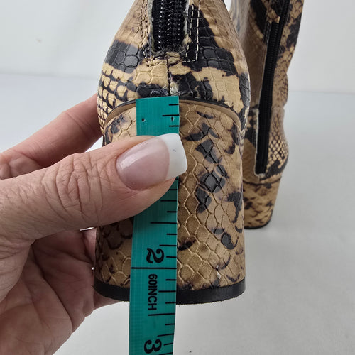 Zara Basic Snake Print Ankle Boots Block Heel Side Zip Size 7.5