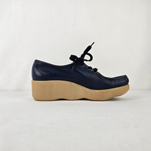 Vintage Gatthere Italy Leather Shoes Size 7 Navy Platform Lace Up Wedge