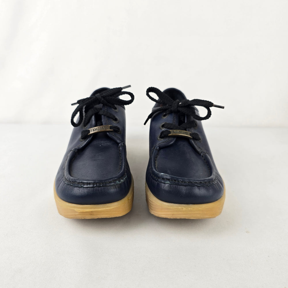 Vintage Gatthere Italy Leather Shoes Size 7 Navy Platform Lace Up Wedge
