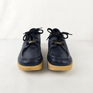 Vintage Gatthere Italy Leather Shoes Size 7 Navy Platform Lace Up Wedge