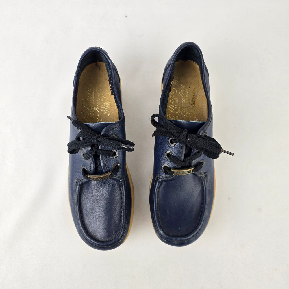 Vintage Gatthere Italy Leather Shoes Size 7 Navy Platform Lace Up Wedge