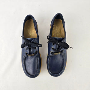 Vintage Gatthere Italy Leather Shoes Size 7 Navy Platform Lace Up Wedge