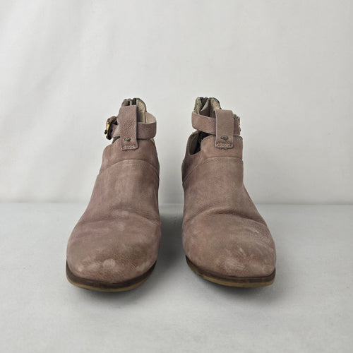 Mjus Leather Ankle Strap Booties Size 7 Blush Taupe Block Heel