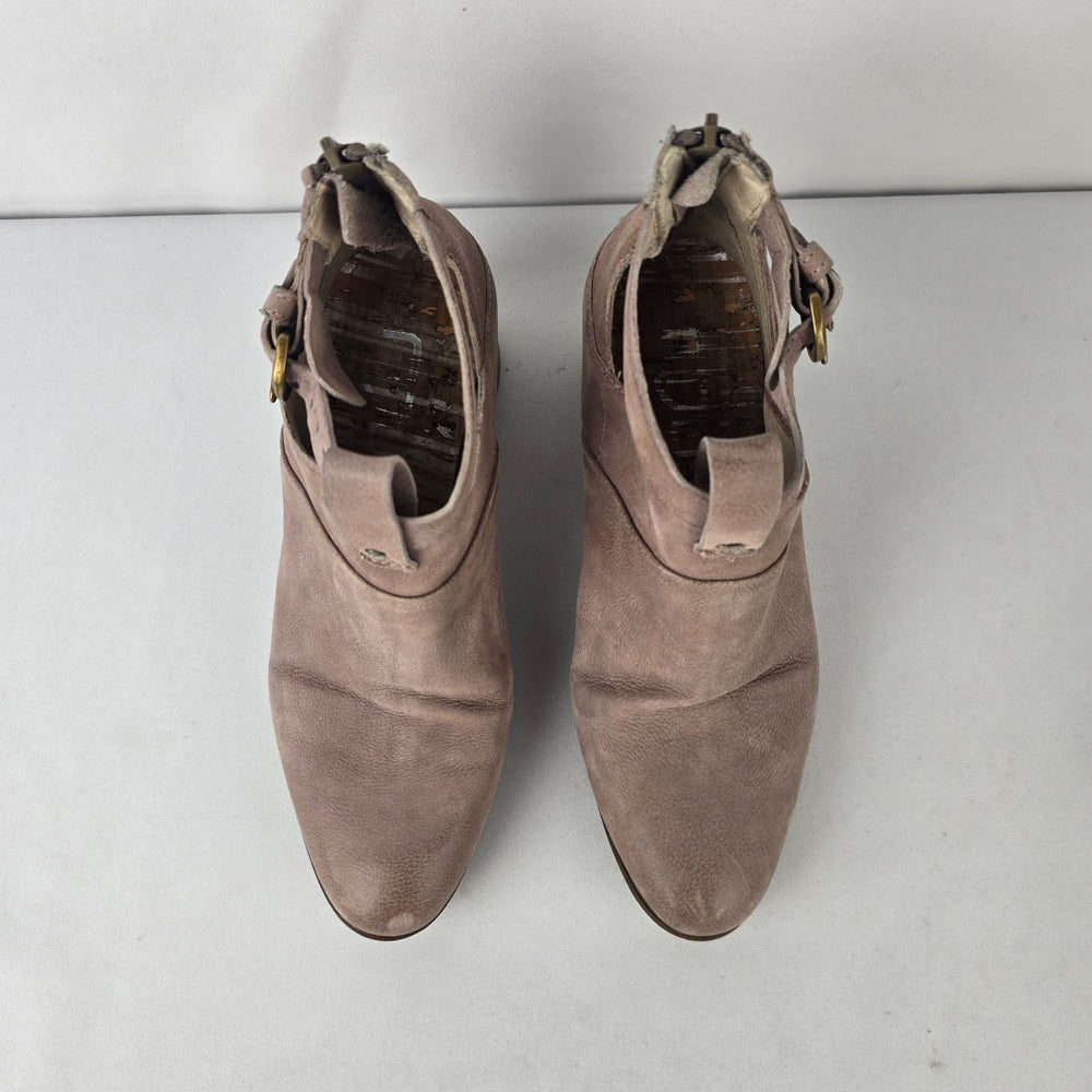Mjus Leather Ankle Strap Booties Size 7 Blush Taupe Block Heel