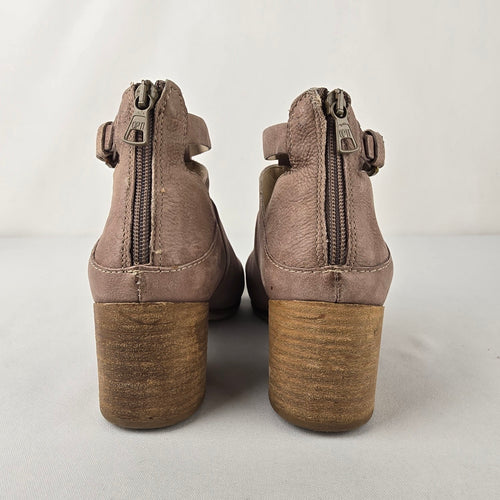 Mjus Leather Ankle Strap Booties Size 7 Blush Taupe Block Heel