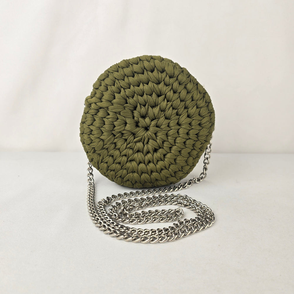 Handmade Woven Round Crossbody Bag Olive Green Boho Mini Purse