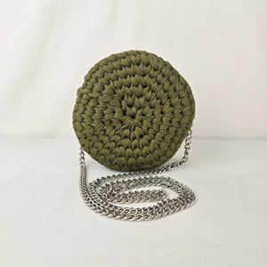 Handmade Woven Round Crossbody Bag Olive Green Boho Mini Purse