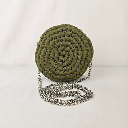 Handmade Woven Round Crossbody Bag Olive Green Boho Mini Purse