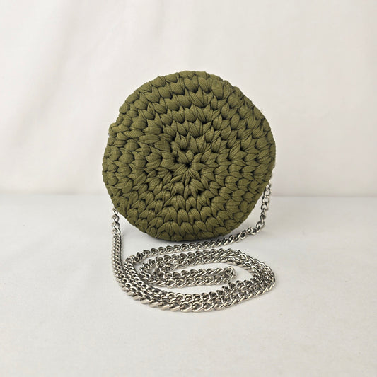 Handmade Woven Round Crossbody Bag Olive Green Boho Mini Purse