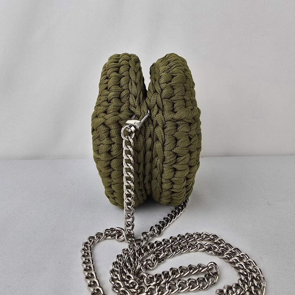 Handmade Woven Round Crossbody Bag Olive Green Boho Mini Purse