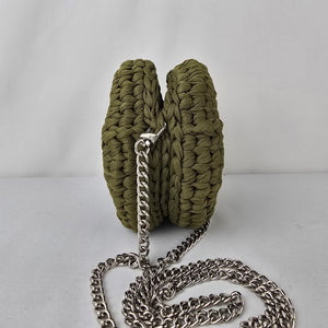 Handmade Woven Round Crossbody Bag Olive Green Boho Mini Purse