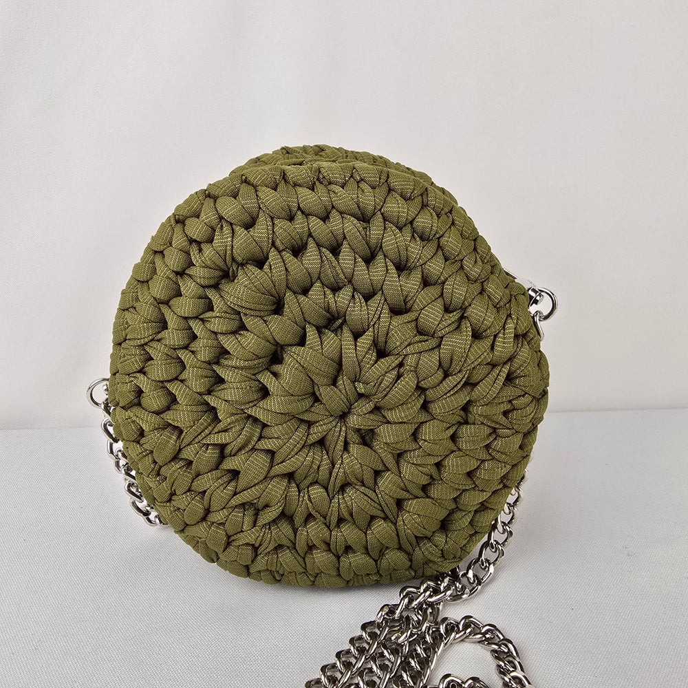 Handmade Woven Round Crossbody Bag Olive Green Boho Mini Purse