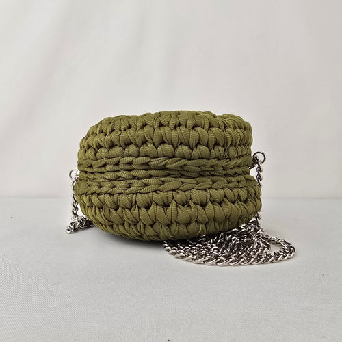 Handmade Woven Round Crossbody Bag Olive Green Boho Mini Purse