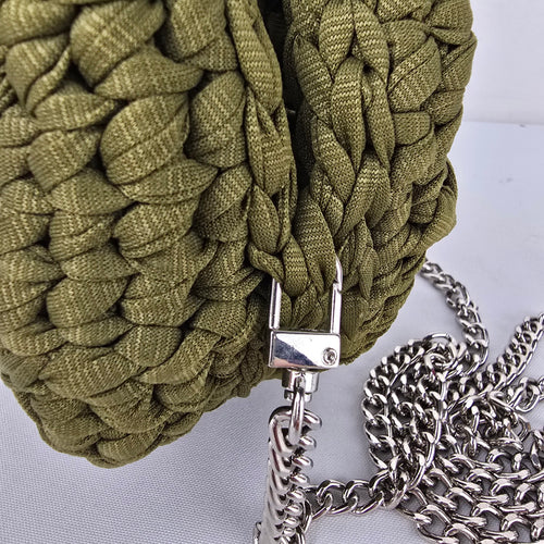 Handmade Woven Round Crossbody Bag Olive Green Boho Mini Purse