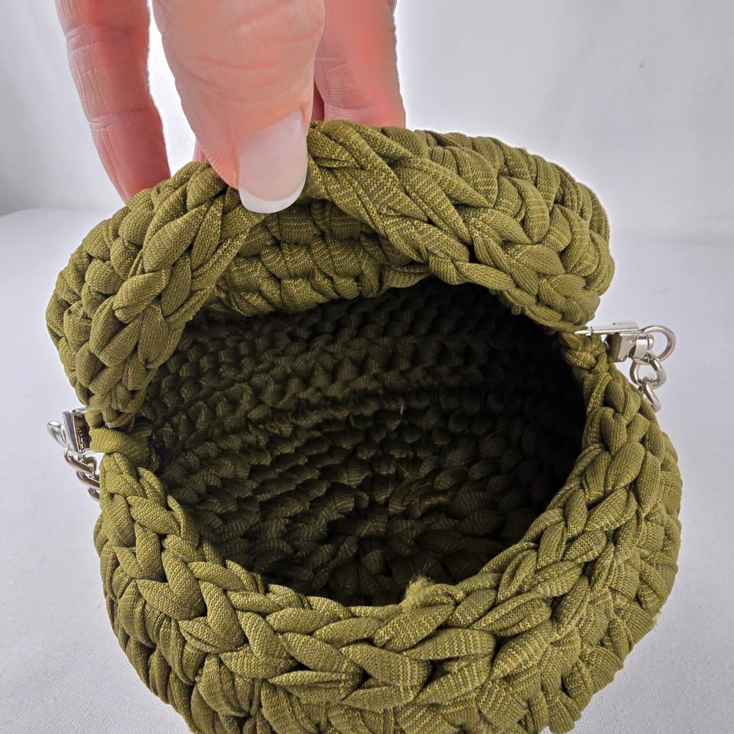 Handmade Woven Round Crossbody Bag Olive Green Boho Mini Purse